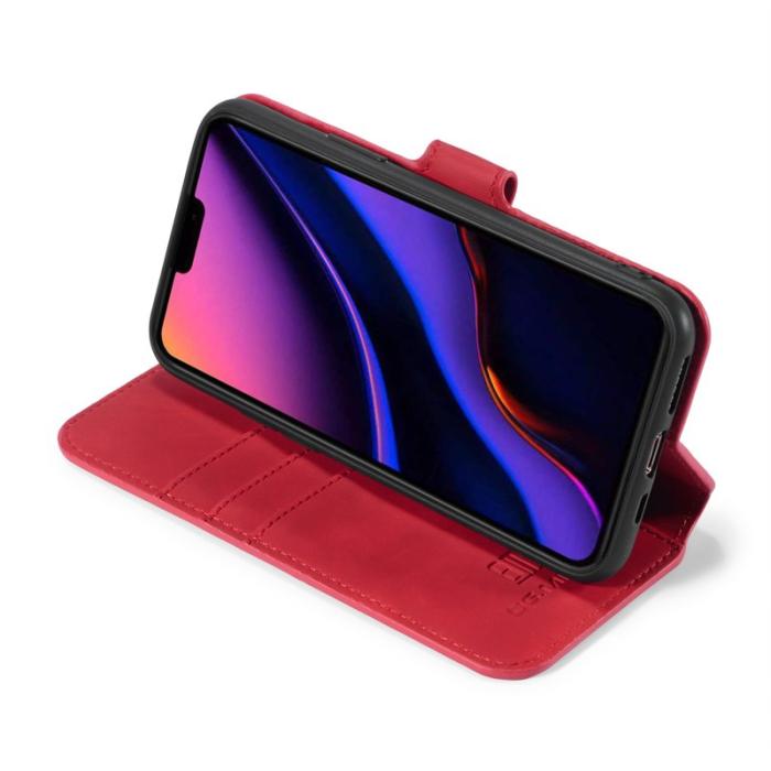 DG.MING - DG.MING Retro Wallet Mobilskal i Konstläder för iPhone 11 Pro Max - Röd