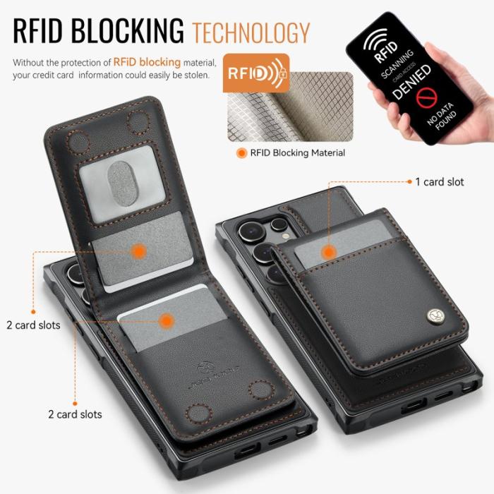 JEEHOOD - JEEHOOD J06 Konstläder fodral till Samsung Galaxy S23 Ultra - Svart