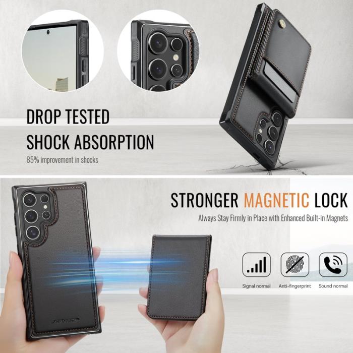 JEEHOOD - JEEHOOD J06 Konstläder fodral till Samsung Galaxy S23 Ultra - Svart