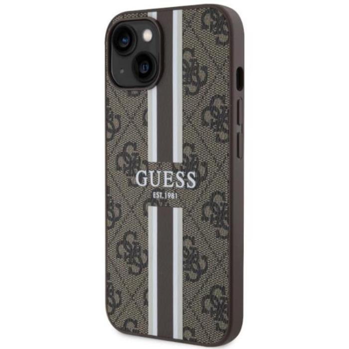 Guess - Guess iPhone 14 Plus Mobilskal MagSafe Printed Stripes Brun
