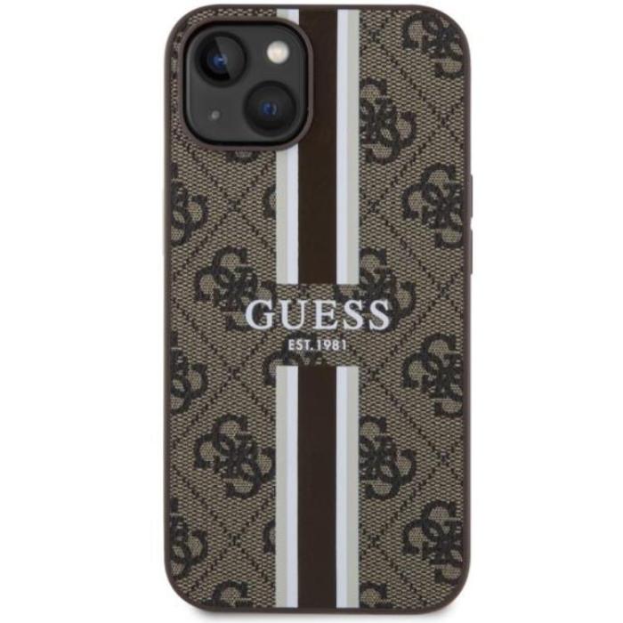 Guess - Guess iPhone 14 Plus Mobilskal MagSafe Printed Stripes Brun