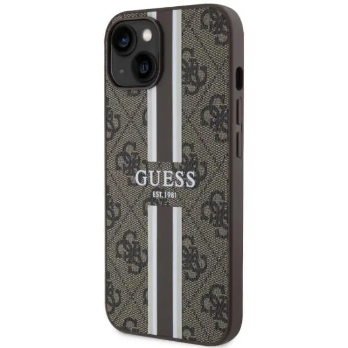 Guess - Guess iPhone 14 Plus Mobilskal MagSafe Printed Stripes Brun