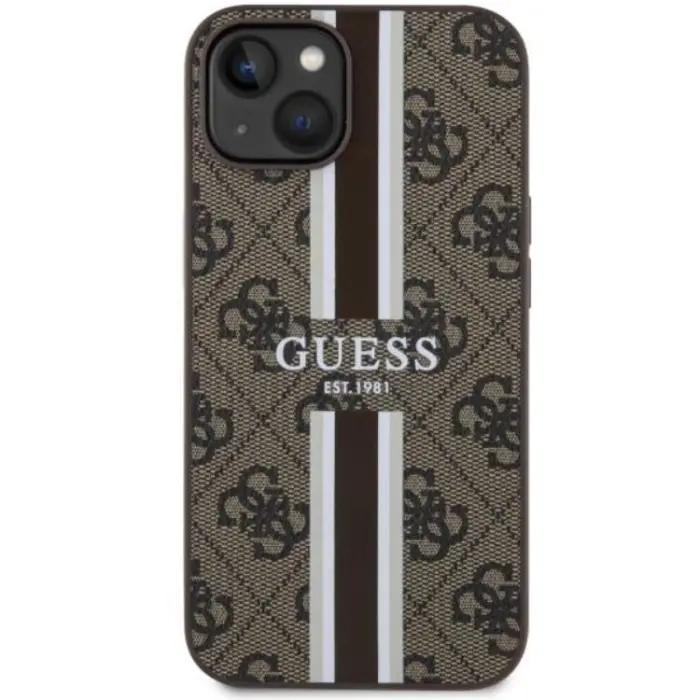 Guess - Guess iPhone 14 Plus Mobilskal MagSafe Printed Stripes Brun