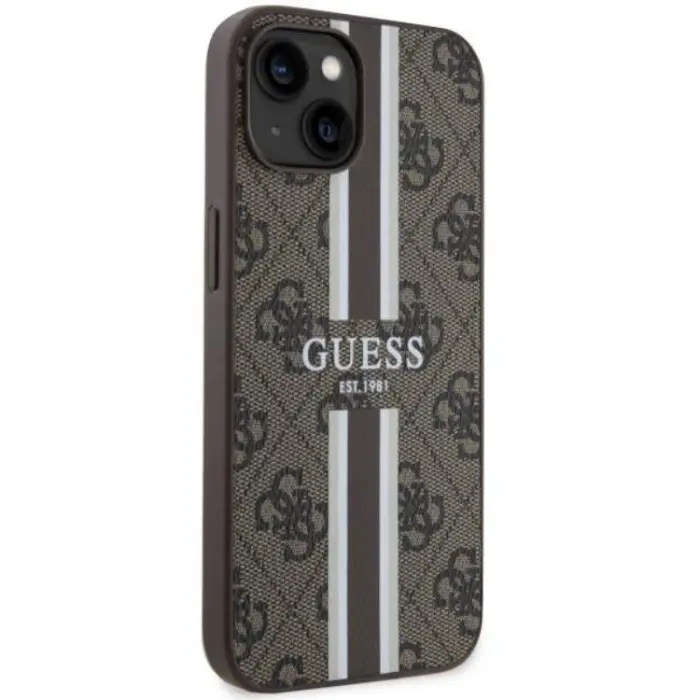 Guess - Guess iPhone 14 Plus Mobilskal MagSafe Printed Stripes Brun