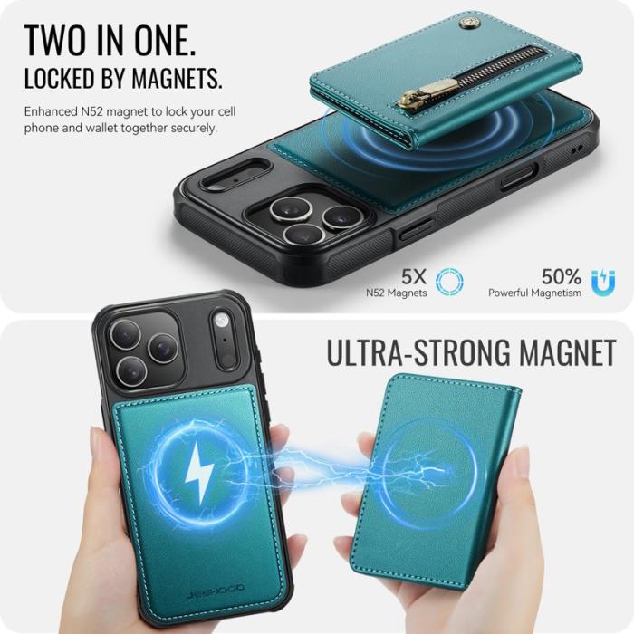 JEEHOOD - JEEHOOD J12 Plånboksfodral för iPhone 17 Pro Konstläder Blå