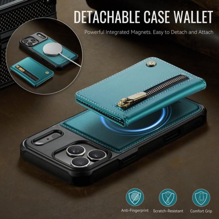 JEEHOOD - JEEHOOD J12 Plånboksfodral för iPhone 17 Pro Konstläder Blå