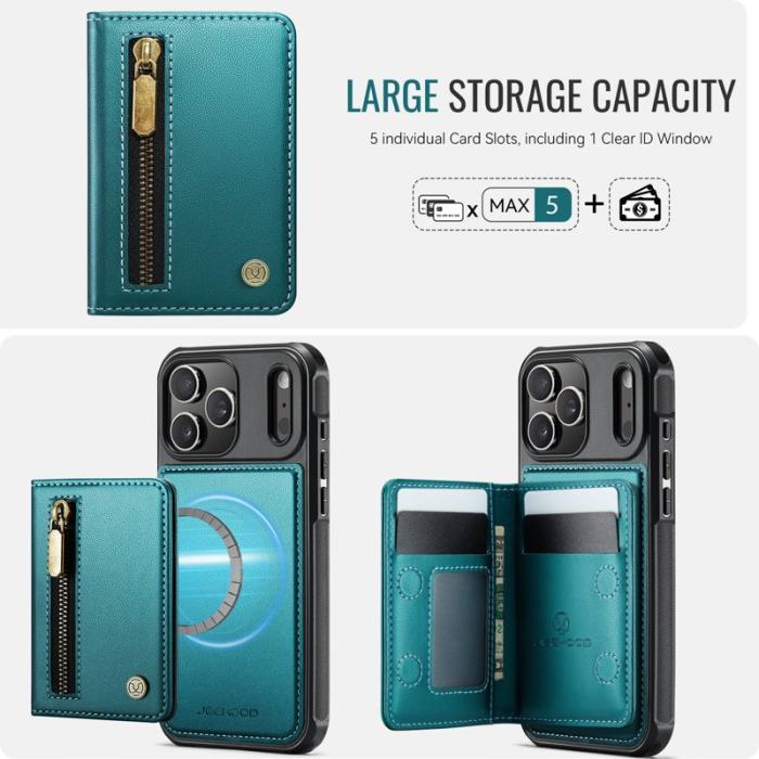 JEEHOOD - JEEHOOD J12 Plånboksfodral för iPhone 17 Pro Konstläder Blå