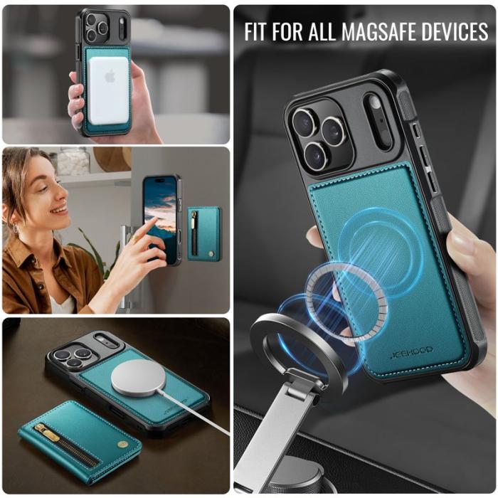 JEEHOOD - JEEHOOD J12 Plånboksfodral för iPhone 17 Pro Konstläder Blå