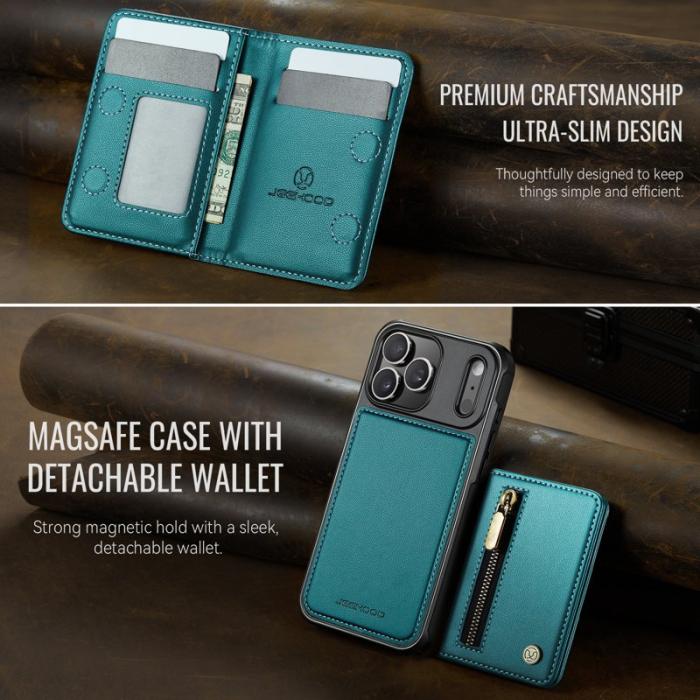 JEEHOOD - JEEHOOD J12 Plånboksfodral för iPhone 17 Pro Konstläder Blå