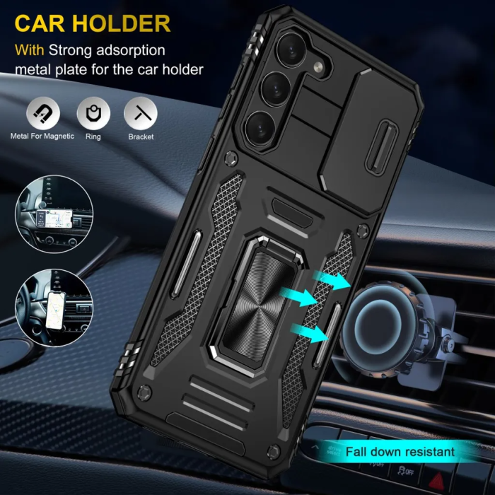 Taltech - Galaxy S24 Mobilskal Kickstand med Linskydd - Svart