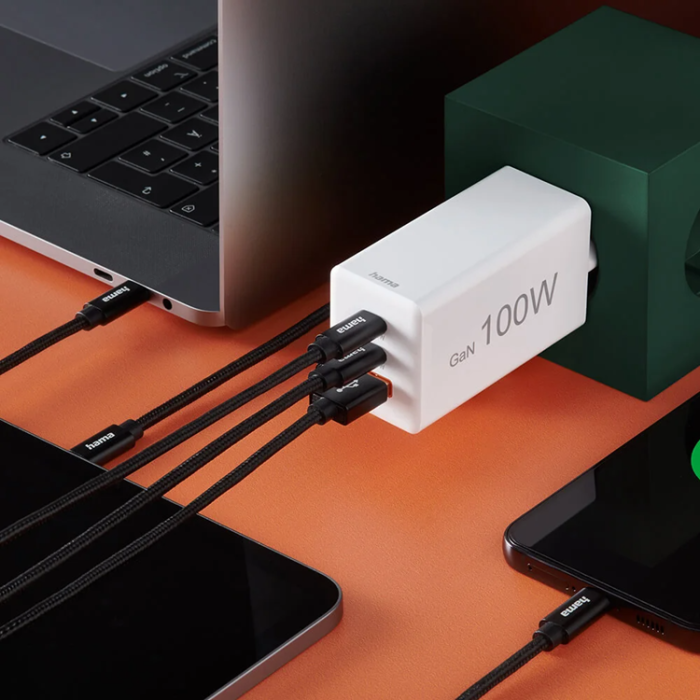 Hama - Hama Snabbladdare 100W 2xUSB-C 1xUSB-A GaN - Vit