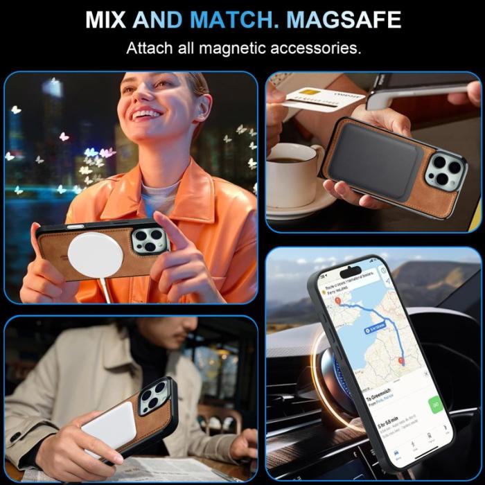 LC.imeeke - LC.IMEEKE L6 iPhone 14 Pro Max Fodral KonstLäder - Brun