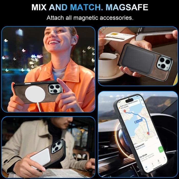 LC.imeeke - LC.IMEEKE L6 iPhone 14 Pro Max Fodral KonstLäder - Brun
