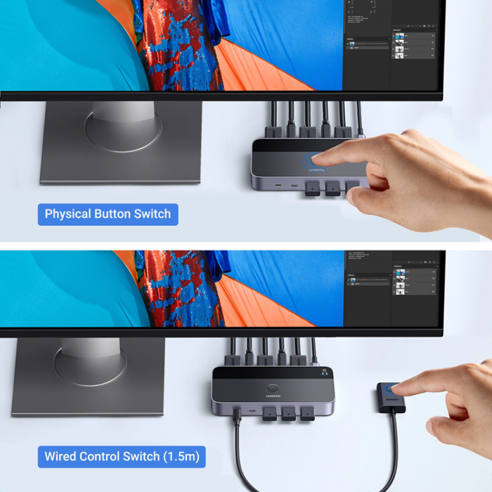 Ugreen - Ugreen CM664 HUBB HDMI Switch 2in1 KVM Switch - Svart