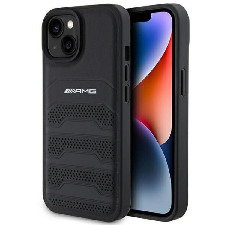 AMG iPhone 15 Plus Mobilskal Läder Debossed Lines - Svart | 2353 | AlltMobil
