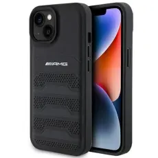 Mercedes - AMG Mobilskal till iPhone 15 Plus L&auml;der Debossed Lines - Svart