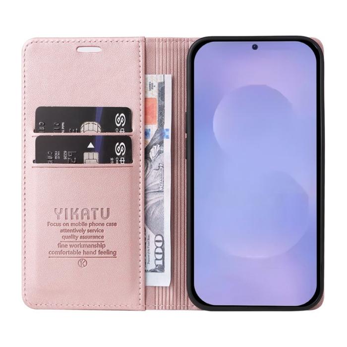 YIKATU - YIKATU Samsung Galaxy S26 Plus Skal PU Läder Magnetisk Stängning - Roséguld