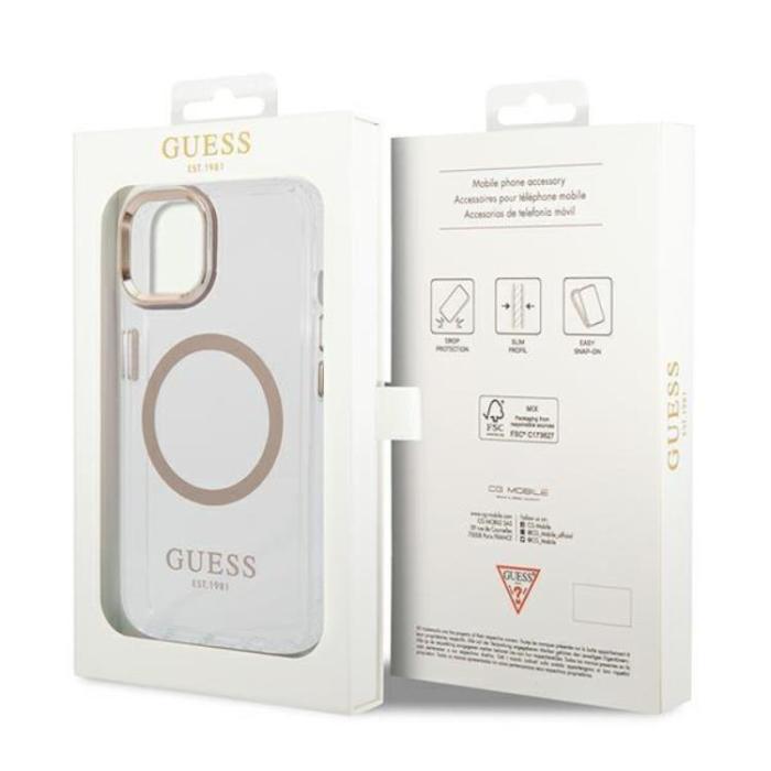 Guess - GUESS iPhone 14 Skal Magsafe Metal Outline - Guld