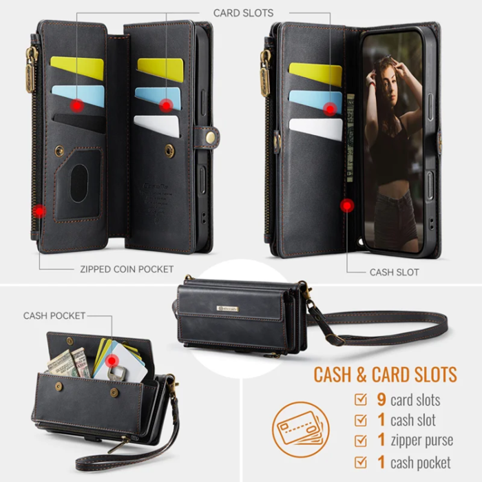 Caseme - Caseme iPhone 16 Pro Plånboksfodral RFID Blocking Zipper - Svart