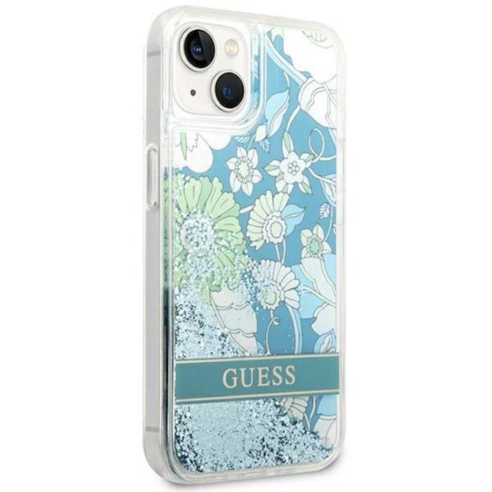 Guess - GUESS iPhone 14 Plus Skal Flower Liquid Glitter - Grön
