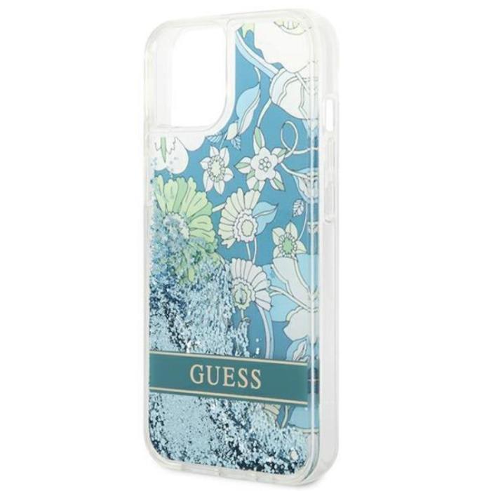 Guess - GUESS iPhone 14 Plus Skal Flower Liquid Glitter - Grön