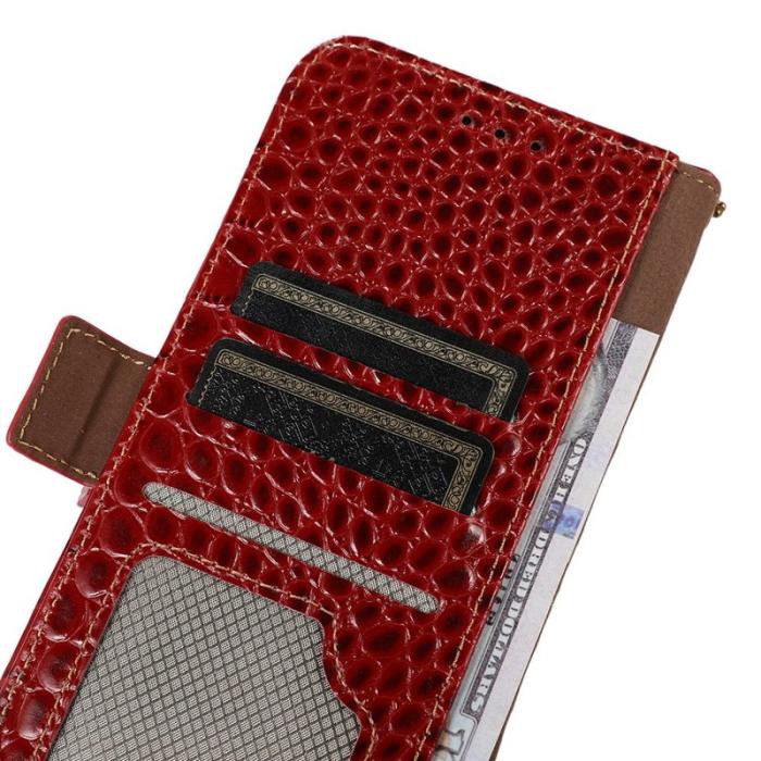 OEM - Samsung Galaxy S26 Ultra Fodral RFID Skydd Äkta Läder Krokodil - Röd
