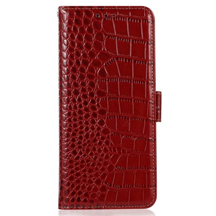 OEM - Samsung Galaxy S26 Ultra Fodral RFID Skydd Äkta Läder Krokodil - Röd