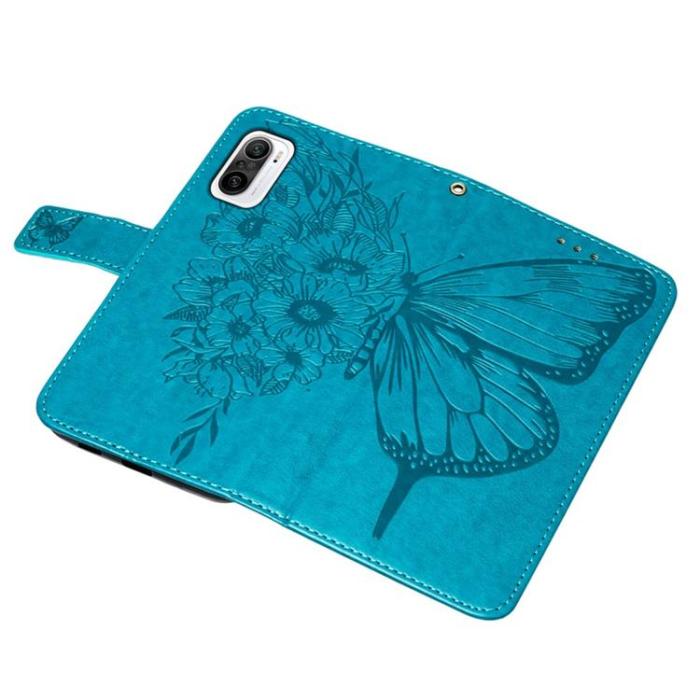 A-One Brand - Butterfly Flower Imprinted Plånboksfodral Xiaomi 12 Pro - Blå