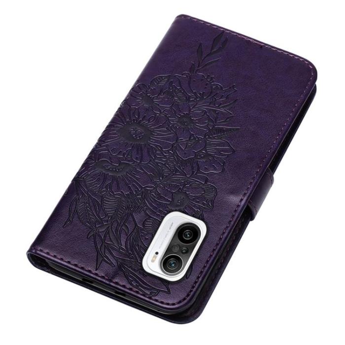 A-One Brand - Butterfly Flower Imprinted Plånboksfodral Xiaomi 12 Pro - Mörklila