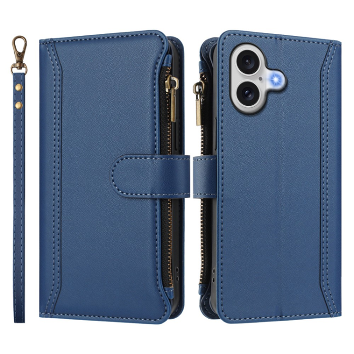 A-One Brand - iPhone 17 Plånboksfodral Zipper Med Rem - Blå