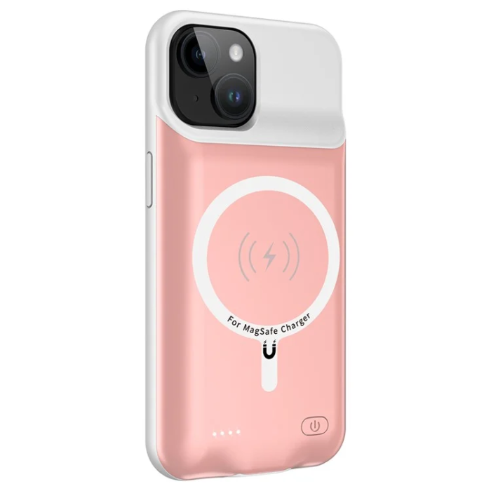 A-One Brand - iPhone 15 Plus Batteriskal Magsafe 8500mAh - Rosa