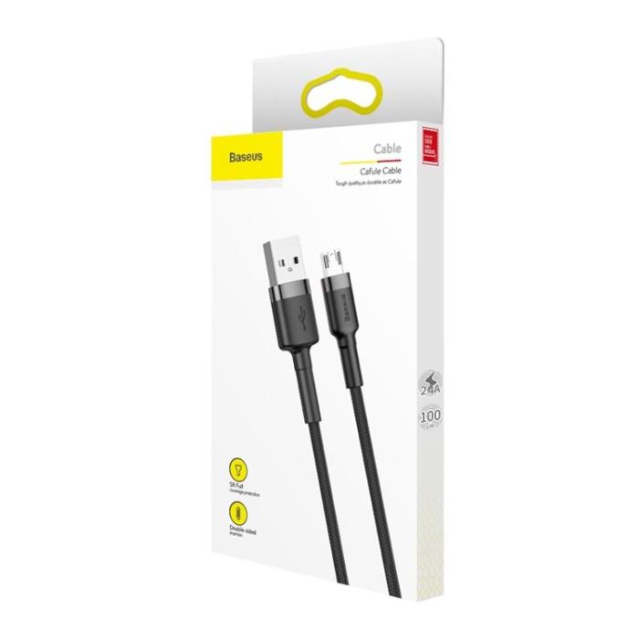 BASEUS - Baseus Flätad USB Till Micro USB Kabel 2M - Svart/Grå