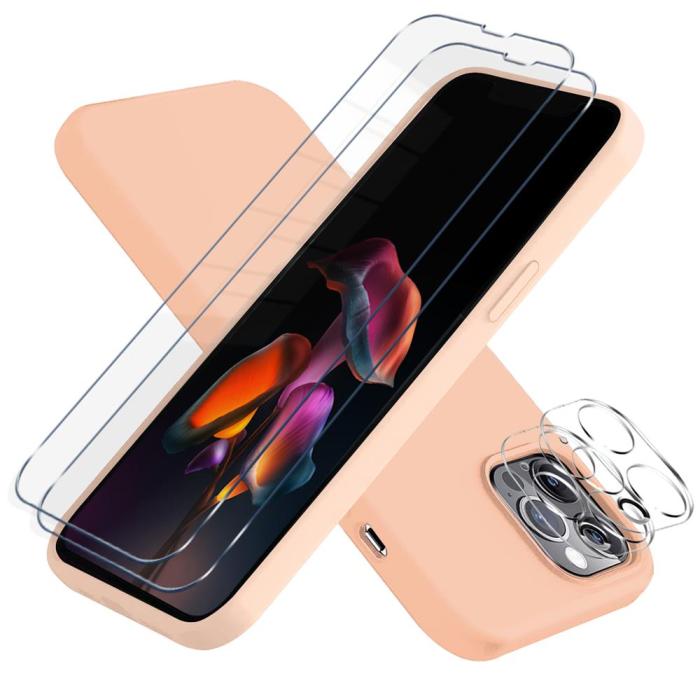 OEM - iPhone 13 Pro [5-PACK] 1 X Skal - 2 X Kameralinsskydd - 2 X Härdat Glas - Rosa