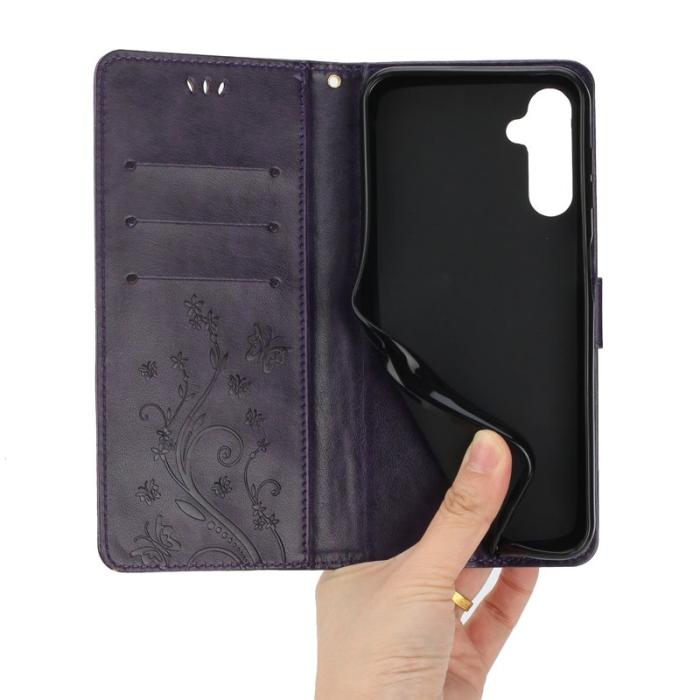 OEM - Samsung Galaxy S26 Plus Plånboksfodral Konstläder Fjäril Blomma - Lila