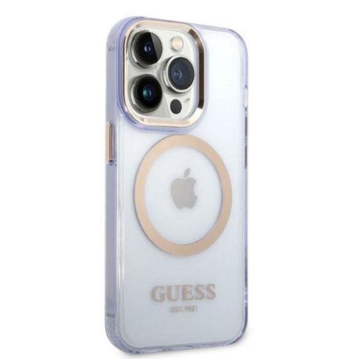 Guess - Guess iPhone 14 Pro Mobilskal MagSafe Guld Outline Translucent - Lila