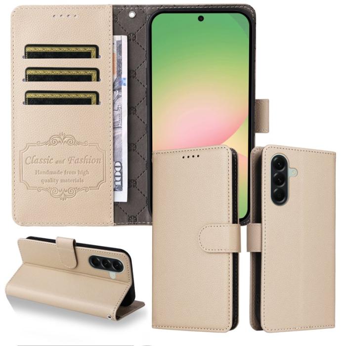 OEM - Samsung Galaxy A57 Plånboksfodral Konstläder RFID Skydd - Krämvit