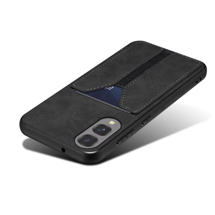 DENIOR - DENIOR Samsung Galaxy S25 Edge Fodral Elastisk Kortplats KonstLäder Svart