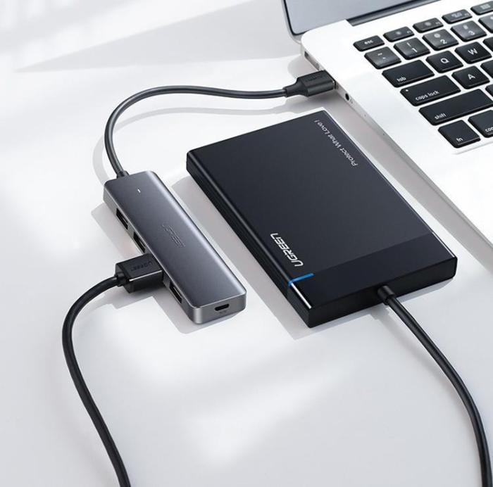 Ugreen - Ugreen USB HUB - 4x USB 3.2 Gen 1 med Mikro-USB-Strömport - Grå