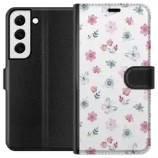 Gustaf - Pl&aring;nboksfodral till Samsung Galaxy S22+ 5G med Blommor och fj&auml;rillar