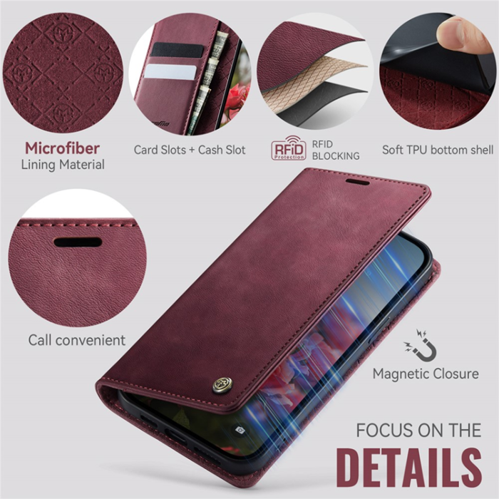 Caseme - Caseme iPhone 16e Plånboksfodral RFID Blocking - Röd