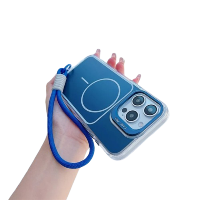 A-One Brand - iPhone 15 Pro Max Mobilskal MagSafe Lens Kickstand med Handrem - Blå