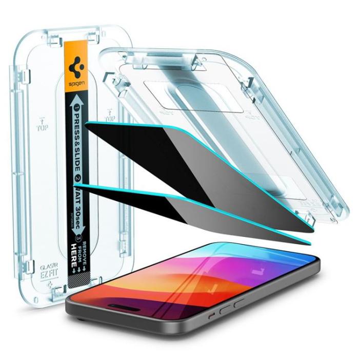 Spigen - Spigen iPhone 15 Pro Härdat Glas Skärmskydd Privacy