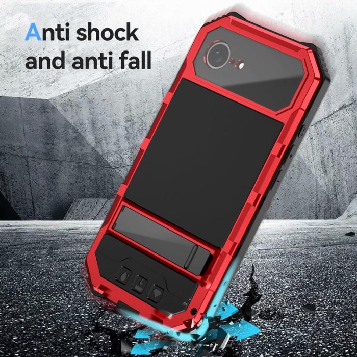 R-JUST - R-JUST Mobilskal till iPhone 16e PC + Silikon + Metall Ställ - Röd