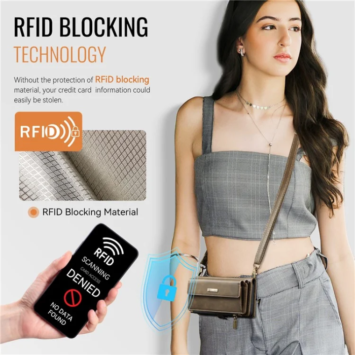 Caseme - Caseme iPhone 16 Plus Plånboksfodral RFID Blocking Zipper - Brun