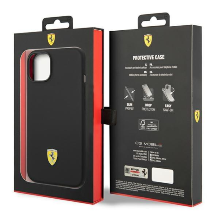 Ferrari - Ferrari iPhone 14 Plus Skal Silicone Metal Logo - Svart