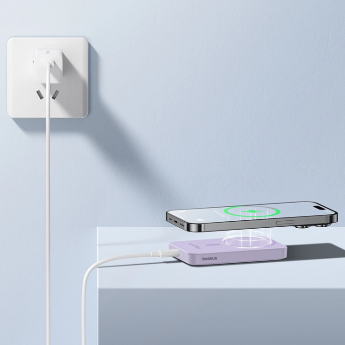 BASEUS - Baseus Powerbank 5000mAh 20W Mini Med USB-C Kabel - Lila