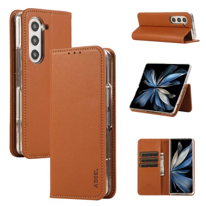 ABEEL - ABEEL Samsung Galaxy Z Fold5 5G Plånboksfodral Konstläder - Brun
