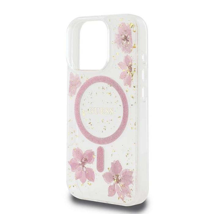 Guess - Guess Mobilskal till iPhone 16 Pro MagSafe Resin Flower Glitter - Rosa