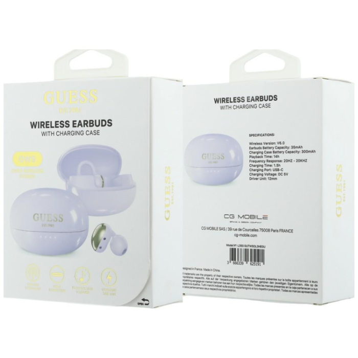 Guess - Guess Trådlös Hörlurar In-Ear Metalic Classic Logo - Lila