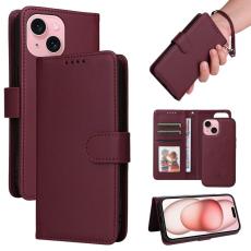 BETOPNICE - BETOPNICE iPhone 15 Pl&aring;nboksfodral Magnetiskt Detachable Konstl&auml;der - Vinr&ouml;d